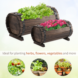 Outsunny Set of 2 Solid Wood Raised Planter Boxes – Carbonised Wooden Flower Beds for Garden, Patio and Balcony