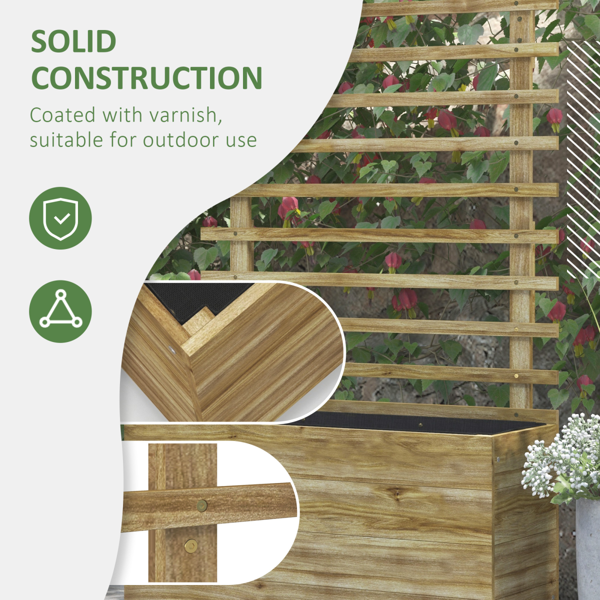 Outsunny Wooden Trellis Planter Box Raised Bed with 4 Wheels & Inner Fabric Bag – Indoor/Outdoor, Natural