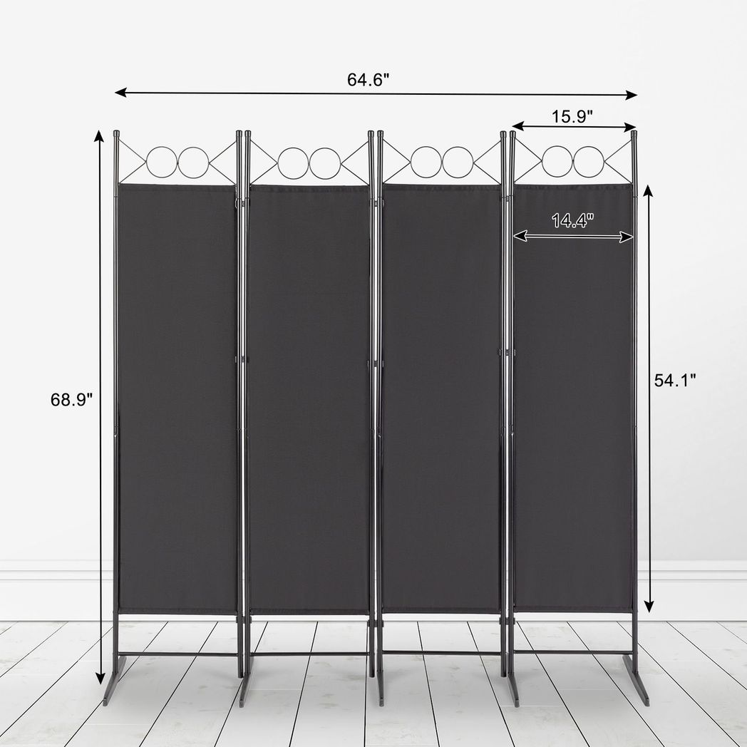 4-Panel Folding Room Divider Screen, 164 x 175cm – Black Carbon Steel Frame with Polyester Fabric