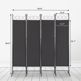 4-Panel Folding Room Divider Screen, 164 x 175cm – Black Carbon Steel Frame with Polyester Fabric