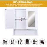kleankin Wall-Mounted Bathroom Mirror Cabinet with 2 Mirrored Doors and Adjustable Shelf – White MDF