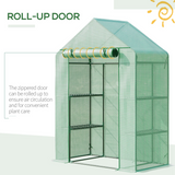 Outsunny Walk-In Greenhouse with 2 Tier Shelves, Roll-Up Zipped Door & PE Cover, 141 x 72 x 191cm – Green
