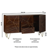 Extra Large Sideboard with Dark Gold Inlay, 3 Drawers & 2 Doors – Solid Wood Storage for Dining & Living Rooms