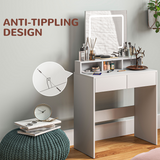 HOMCOM Dressing Table with LED Mirror, 2 Drawers & 3 Open Compartments – Makeup Vanity, White