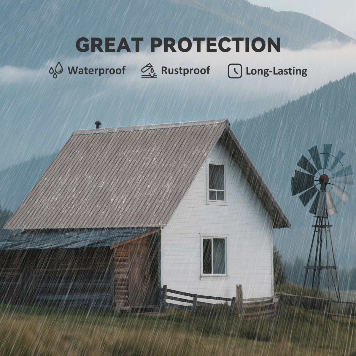 Corrugated Galvanised Steel Roof Sheets, 12 Pack, 129 x 45cm – Roofing Panels for Sheds, Grey Wood Effect