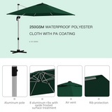 Outsunny 3 x 3m Cantilever Roma Parasol with 360° Cross Base and 5-Level Tilt – Garden Umbrella, Green