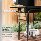 Outsunny Charcoal BBQ Grill Trolley with Lid, Thermometer & Shelves – Wheeled Garden Barbecue, Black