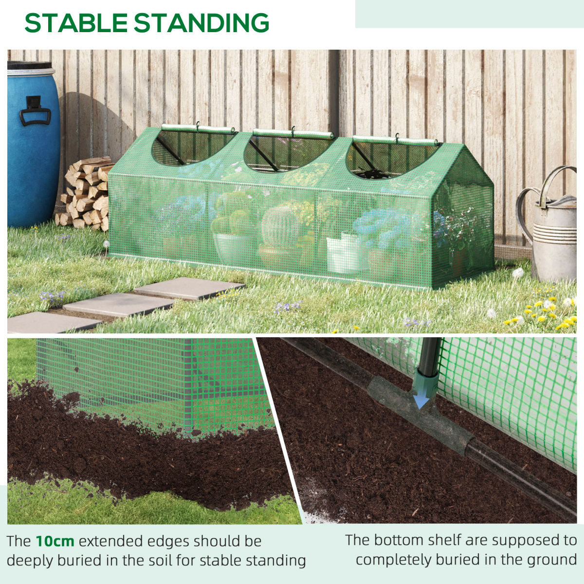 Outsunny Mini Greenhouse with 3 Zipped Roll-Up Windows and PE Cover – Small Plant Grow House for Outdoor Use