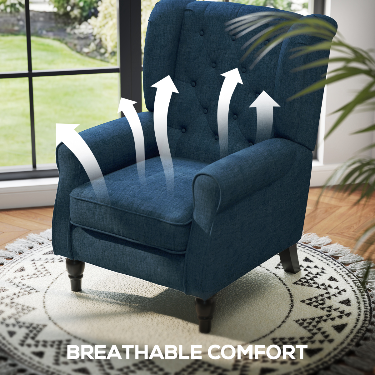 HOMCOM Retro Tufted Club Armchair with Solid Wood Legs, High Back – Accent Chair, Blue