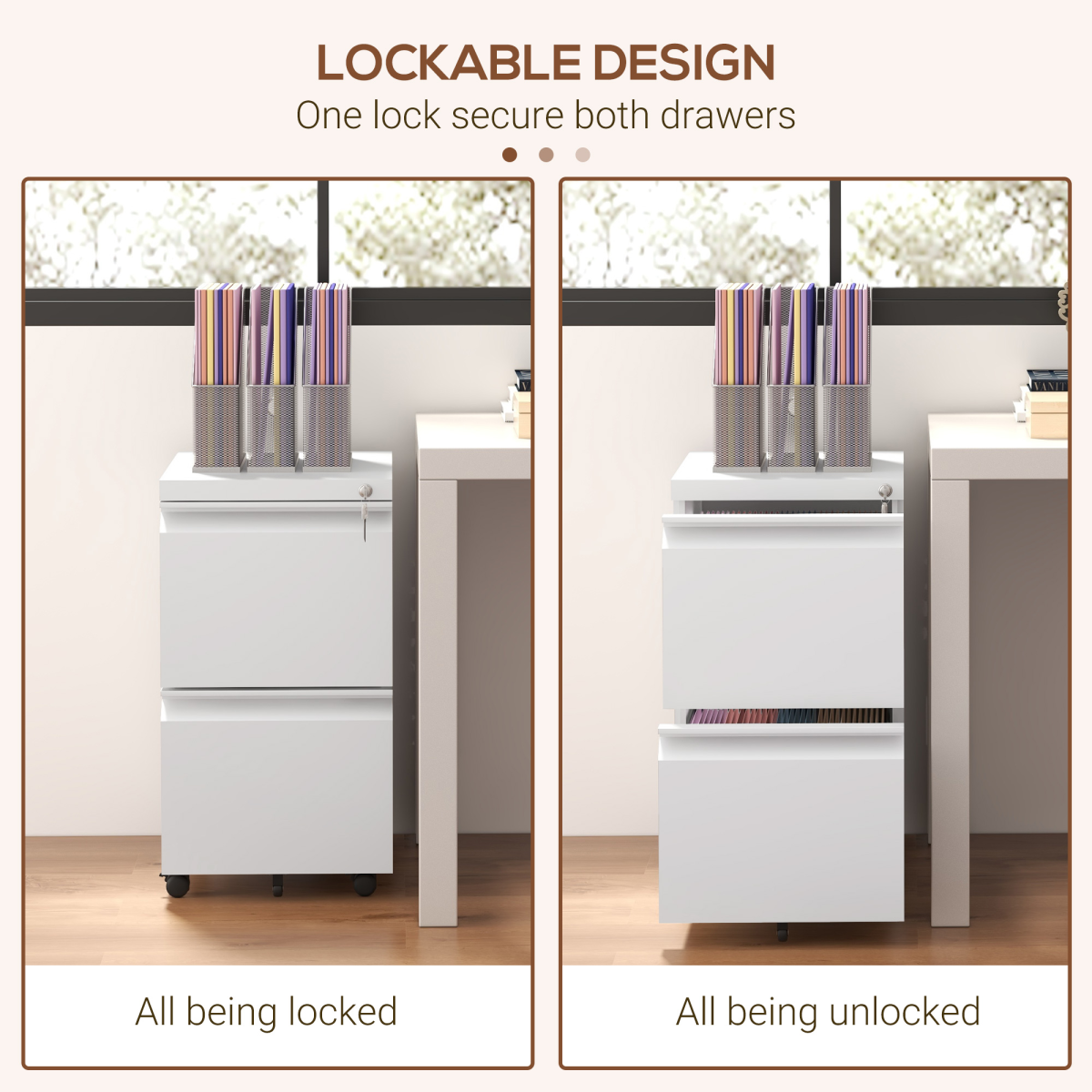 Vinsetto 2 Drawer Lockable Steel File Cabinet with Hanging Bar – Home Office Filing Storage, White
