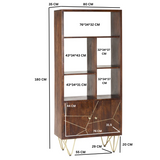 Indian Hub Large 2 Door Solid Wood Bookcase with Dark Gold Metal Inlay – Living Room Storage