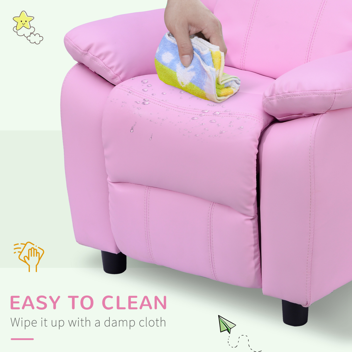 HOMCOM Kids PU Leather Recliner Armchair with Raising Footrest – Child-Size Gaming & TV Chair