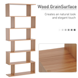 6-Tier Wooden S-Shaped Shelf Storage Unit – Distinctive Bookcase for Books & Décor, Maple