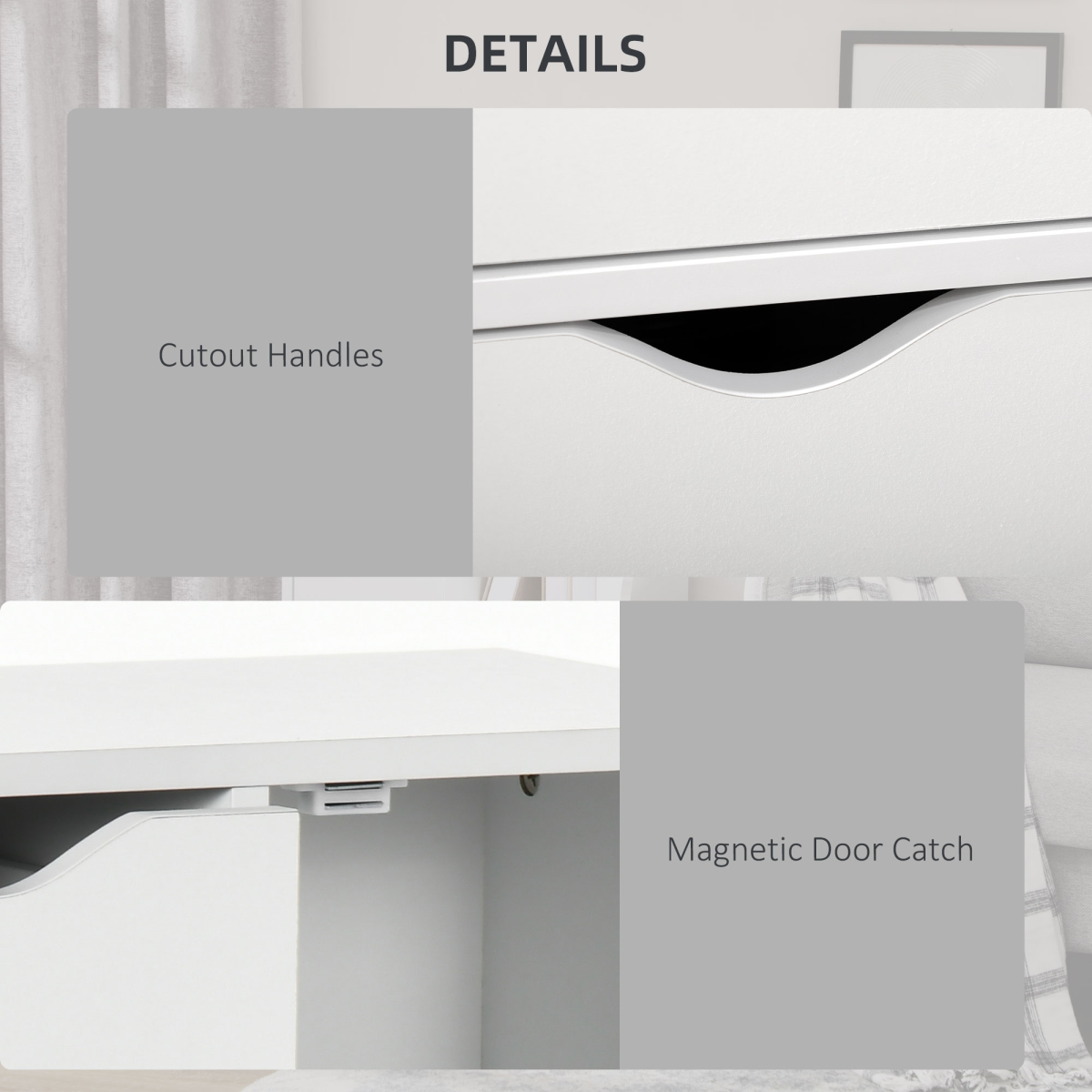 HOMCOM Modern White Storage Cabinet Organiser with 4 Drawers & Side Shelf Cupboard