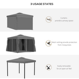 Outsunny 3x3m Gazebo with 2-Tier Roof, Mosquito Net & 4 Curtains – Garden Canopy, Dark Grey