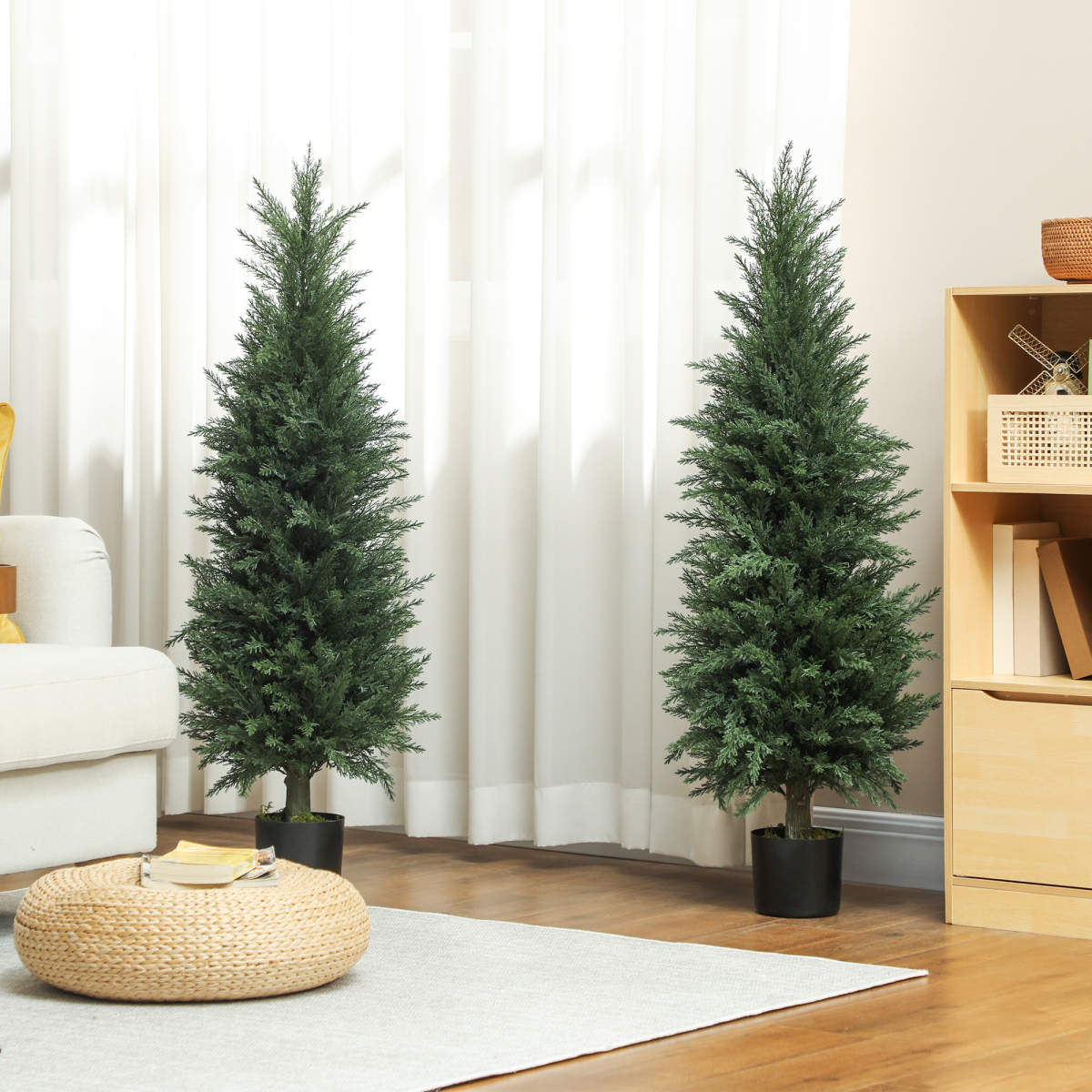 Set of 2 Artificial Cypress Trees in Pots, 120cm Tall – UV-Resistant Fake Plants for Home & Office, Green