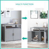 Pawhut Wooden Cat Litter Box Enclosure with Shelves and Magnetic Door – Cat House Furniture, Grey