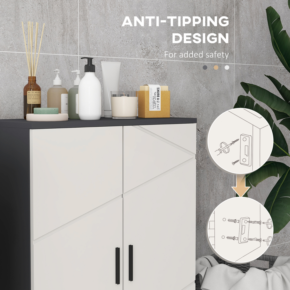 kleankin Small Bathroom Storage Cabinet with Soft Close Doors & Adjustable Shelves – Anti-Tip Design, Grey