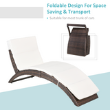 Outsunny Rattan Folding Sun Lounger Recliner with Cushion – Adjustable Backrest, Garden & Poolside Relaxer