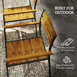 Outsunny 7 Piece Garden Dining Set with Table & 6 Stackable Chairs, Parasol Hole – Steel & Fir Wood, Brown