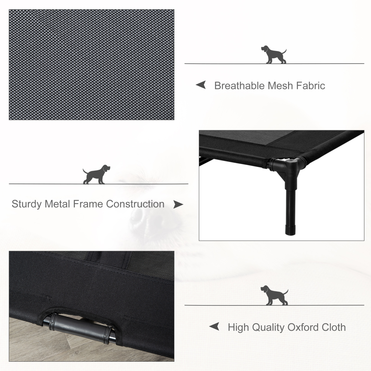 PawHut Large Elevated Pet Cot – Portable Raised Dog Bed for Camping & Outdoors, Black, 92 x 76 cm