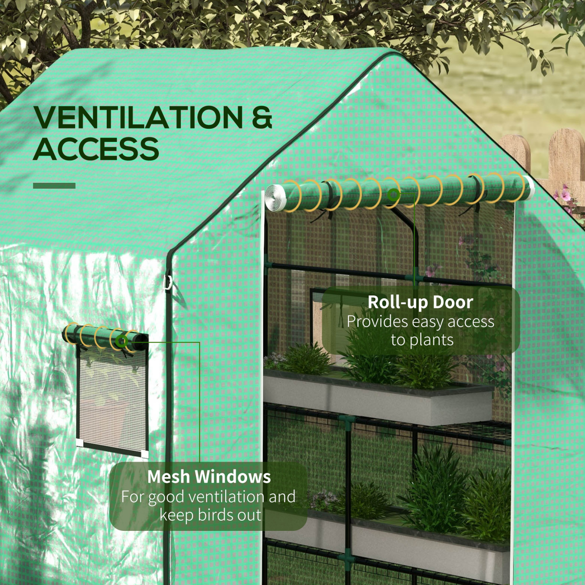 Outsunny Walk-in Greenhouse Replacement Cover with Roll-up Door & Mesh Windows – PE Cover Only, Green