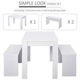 HOMCOM 3-Piece Dining Set with Table & 2 Under-Table Storage Benches – Modern White Melamine Finish