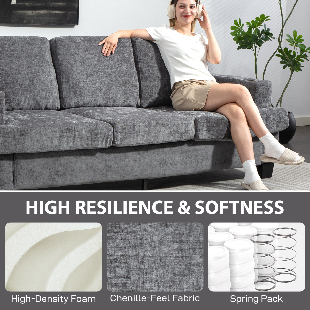 HOMCOM Grey Sofa removable back cushion detail