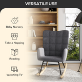 HOMCOM Wingback Nursing Rocking Chair with Curved Wooden Base and Fleece Upholstery – Grey
