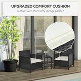 Outsunny 3-Piece PE Rattan Bistro Set with 2 Cushioned Armchairs & Glass Top Table – Garden, Black