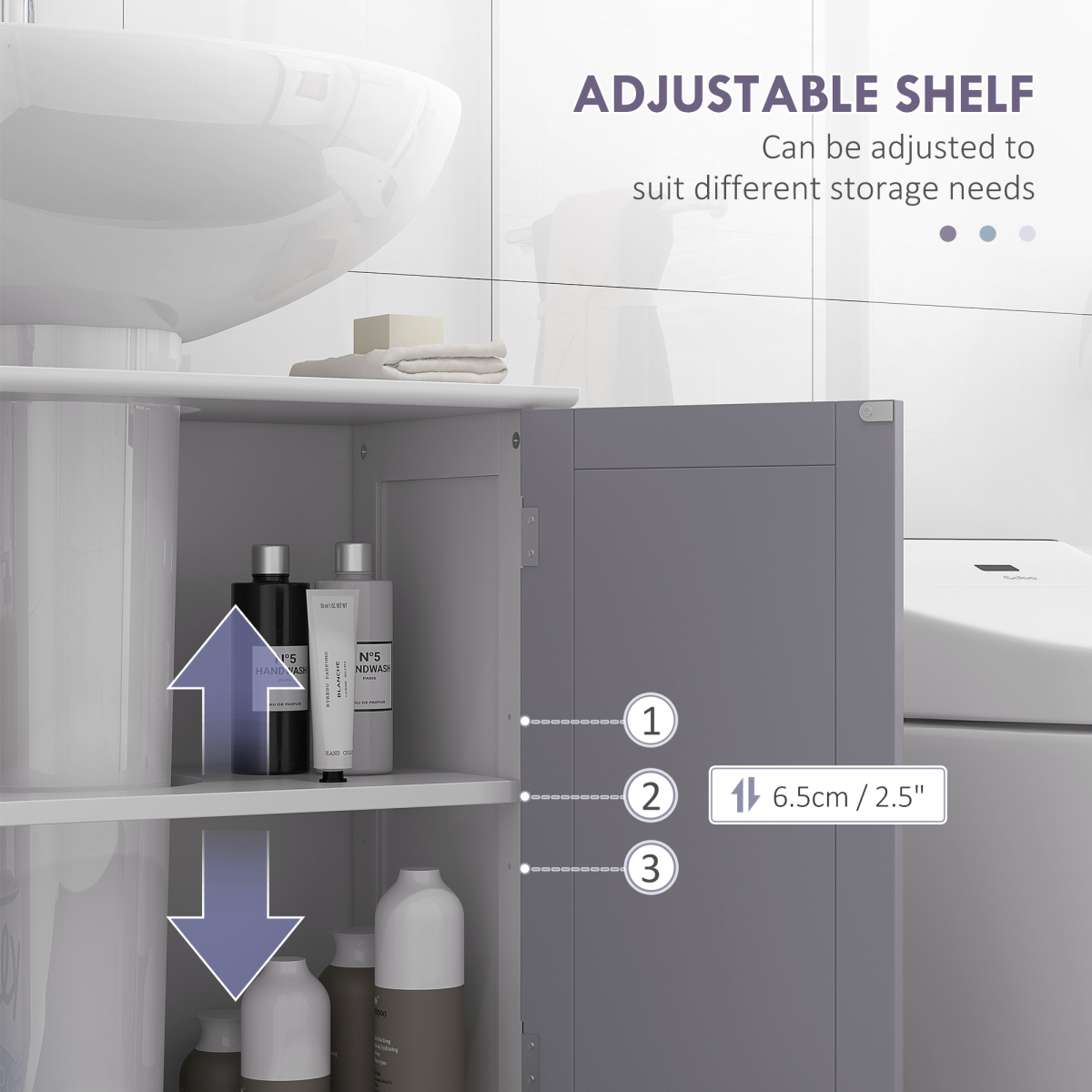 Kleankin 60 x 60cm Under-Sink Storage Cabinet with Double Doors & Adjustable Shelf – Grey and White