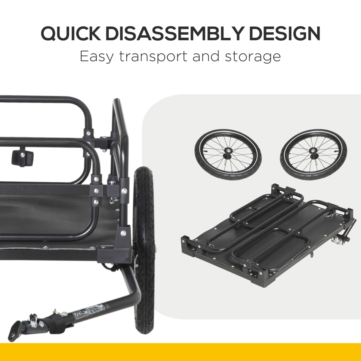 HOMCOM Folding Bike Trailer with Suspension & Quick-Release Wheels – Steel Cargo Wagon, 40kg Capacity, Black