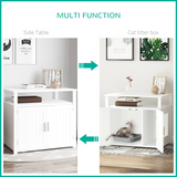 PawHut Cat Litter Box Enclosure Side Table with Magnetic Door and Two Shelves – Cat Furniture, White