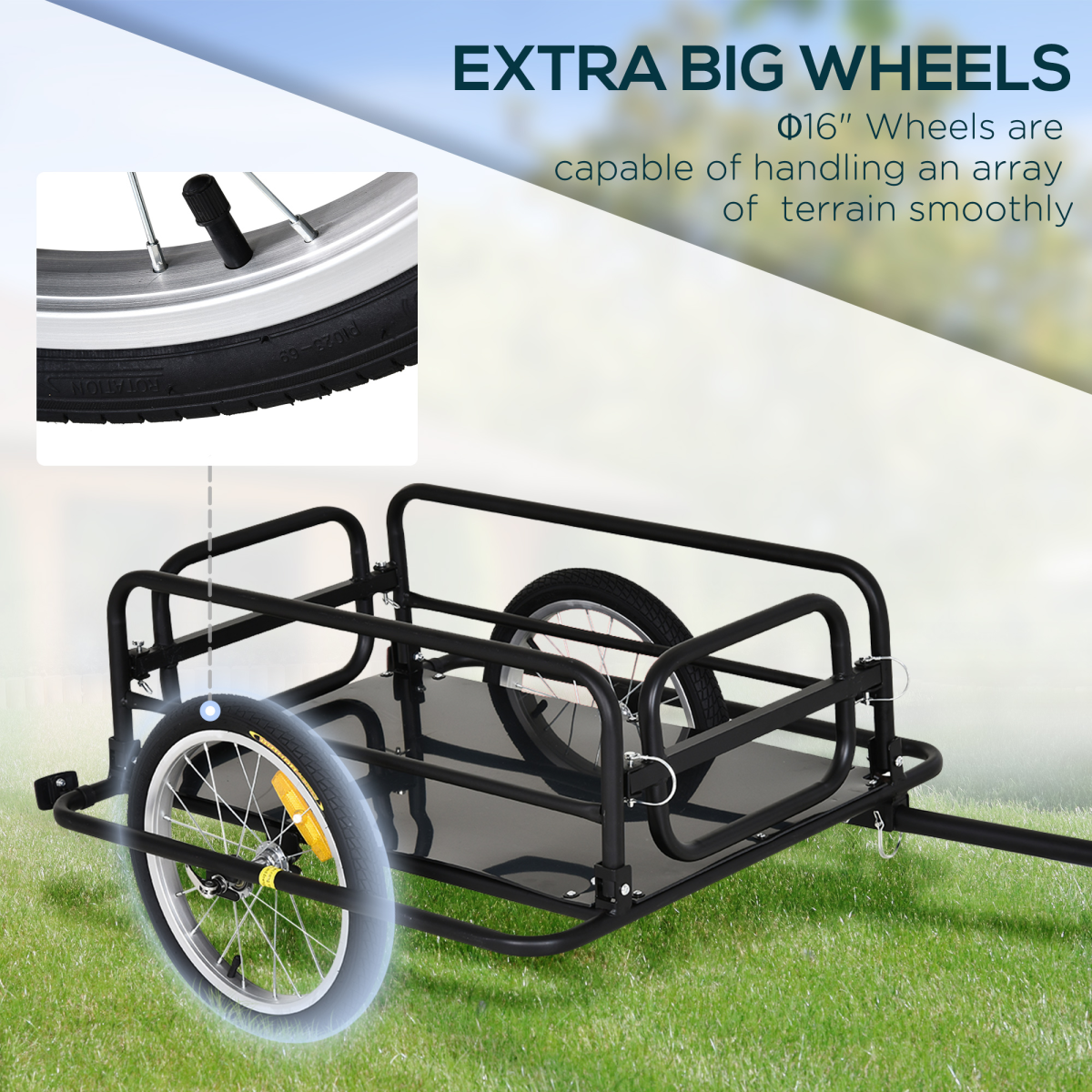 HOMCOM Folding Bike Cargo Trailer with Hitch & Steel Frame – Extra Carrying Capacity, Black