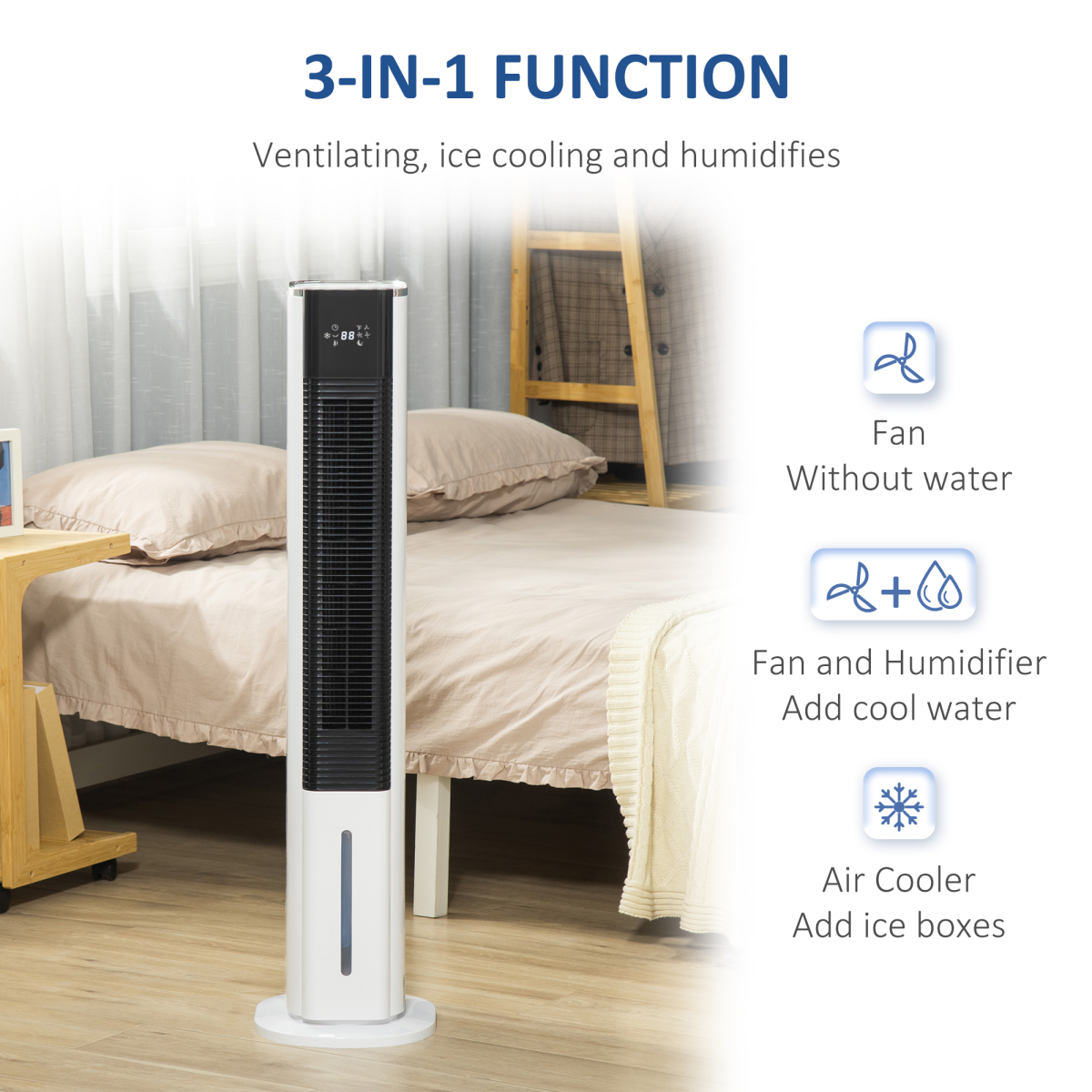 HOMCOM Quiet Evaporative Air Cooler & Humidifier with 2 Ice Boxes, 6L Tank & Remote – Oscillating Fan, White