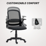 Breathable Mesh Office Chair with Flip-Up Arms & Curved Foam Back – Home Office Desk Chair, Black