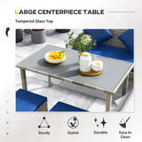 Outsunny 5-Piece Rattan Dining Corner Sofa Set with Glass Table and Footstools – Garden Furniture, Dark Blue