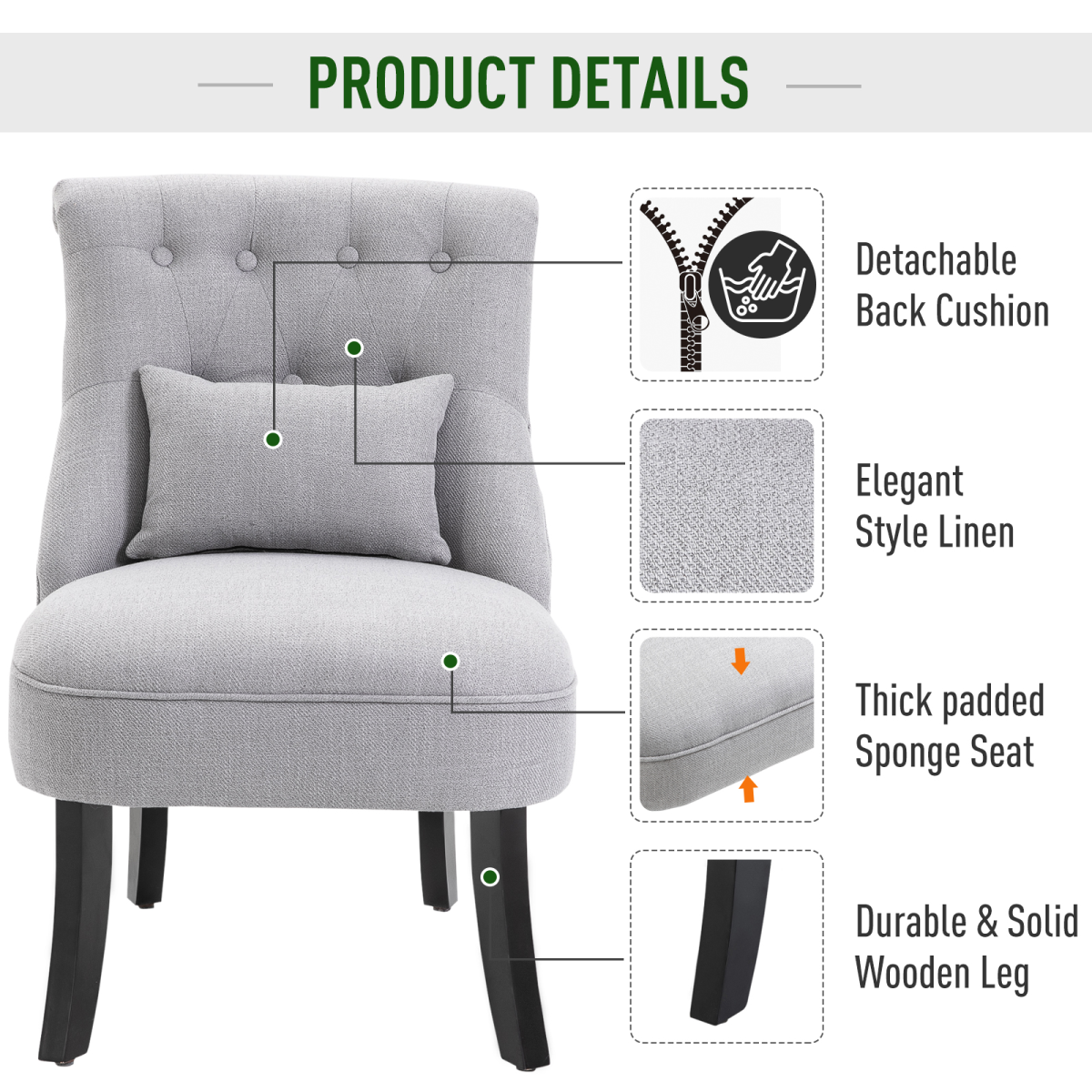 HOMCOM Retro Accent Chair side view
