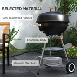 Outsunny Steel BBQ Grill with Porcelain Enamel Lid, Air Vents & Bottom Shelf – Wheeled Barbecue, 85cm High