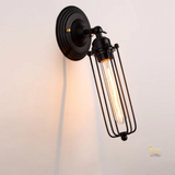 LEDSone Industrial Long Cage Wall Light with Adjustable Arm & E27 Holder – Matte Black Metal Wire Sconce