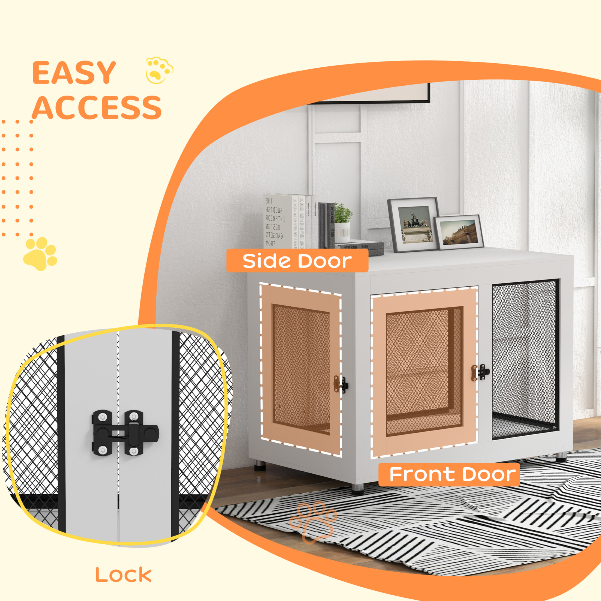 PawHut Dog Kennel End Table with Two Doors & Soft Cushion – Indoor Crate for Large Dogs, White