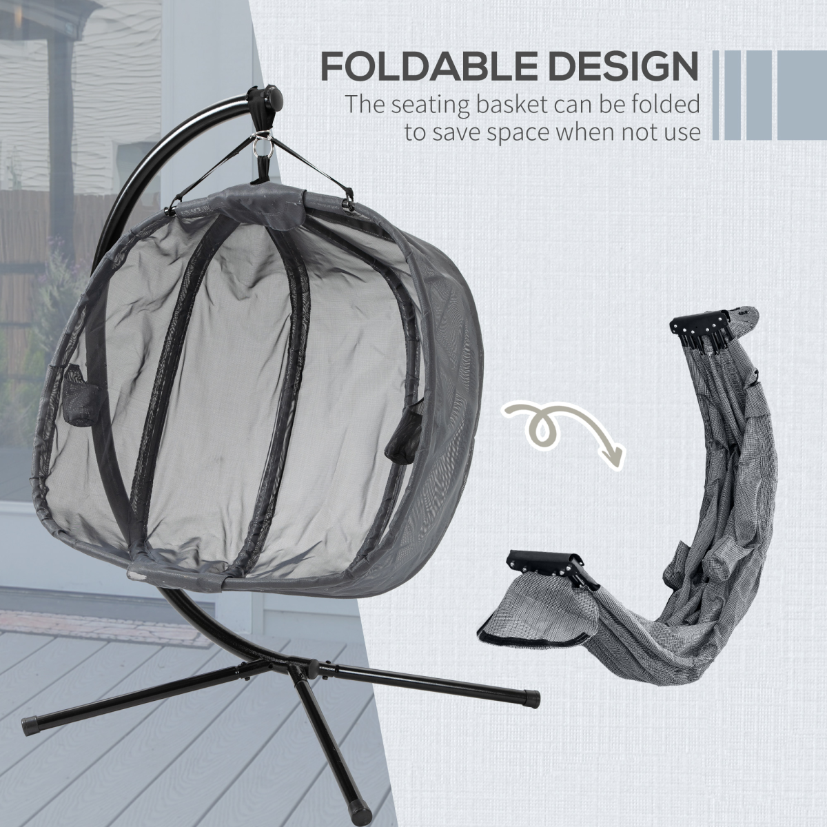 Outsunny Double Hanging Egg Chair with Stand, 2-Seater Swing Hammock & Cushion – Garden Patio Lounger, Grey