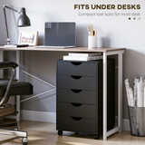 HOMCOM Mobile Vertical Filing Cabinet with 5 Drawers and Wheels – Home Office Storage, Black
