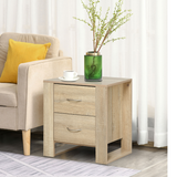 HOMCOM 2-Drawer Bedside Table with Silver-Tone Handles – Bedroom Storage, Natural