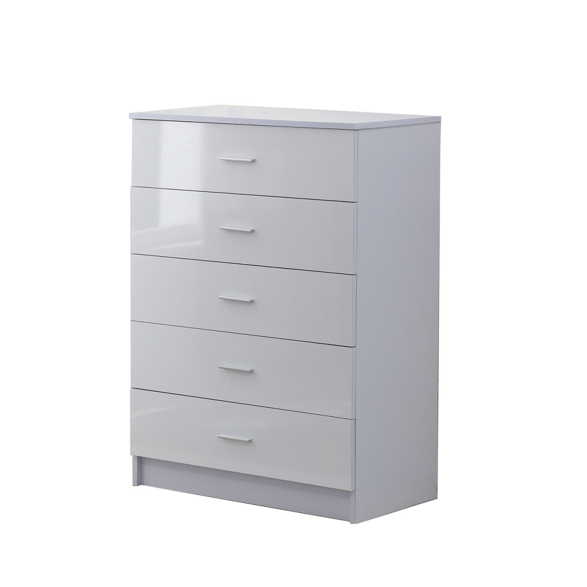 HOMCOM 3 Piece High Gloss Bedroom Furniture Set with Wardrobe, 5 Drawer Chest & Bedside Table – Tall, White