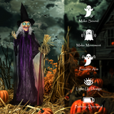 Outsunny Voice Activated Halloween Animatronic Standing Witch – 183 cm Life-Size Decoration, Purple