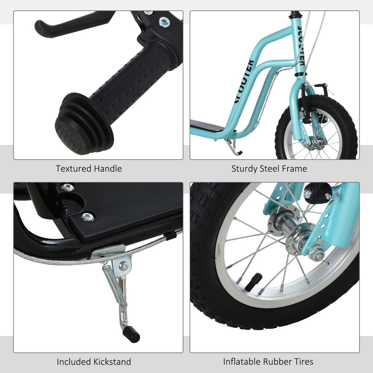 HOMCOM Kids Kick Scooter with Adjustable Handlebar, Dual Brakes & Inflatable Wheels – Steel Frame, Blue