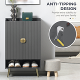 Slim Hallway Shoe Cabinet with Beadboard Doors & Gold Handles – Holds 15 Pairs