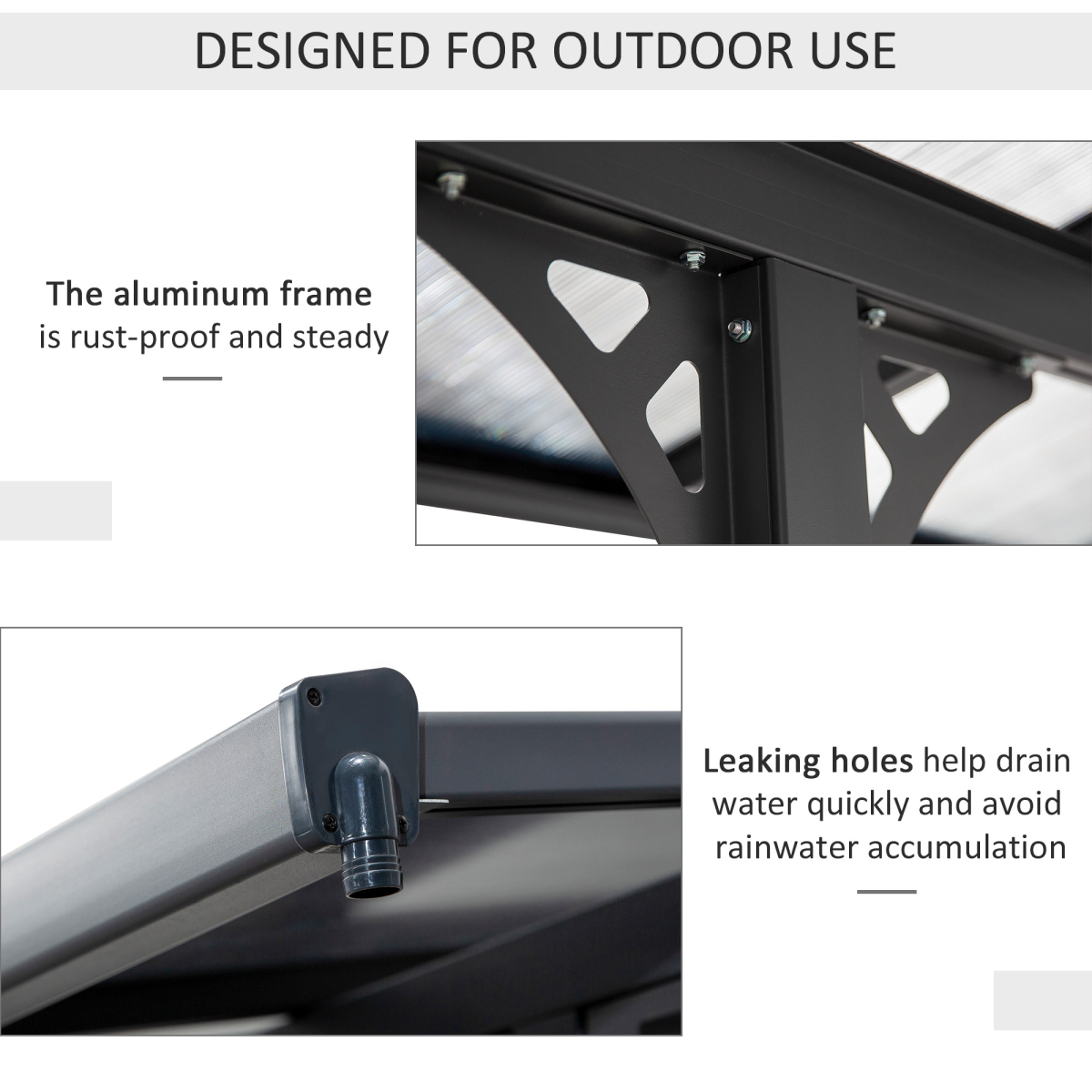 Outsunny Wall-Mounted Aluminium Pergola with Polycarbonate Roof, 4.35 x 3m – Patio Shelter
