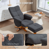 HOMCOM Linen-Look Recliner Chair with Footstool and Wooden Base – Scandi Style Relaxing Armchair, Grey